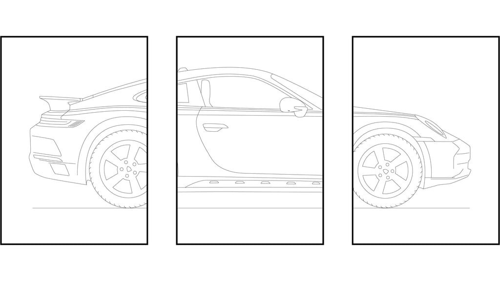 Porsche 911 Dakar triptych - Car Art